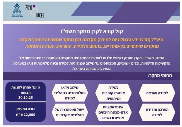 קול קורא לקרן מחקר של מיט"ל לשנת תשפ"ו - מחב"א